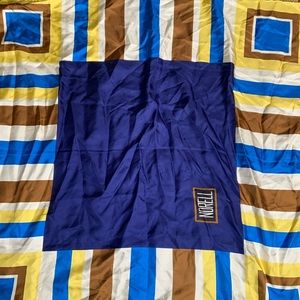 Vintage Norman Norell 100% Pure Silk Scarf 35 x 35 Blue Yellow Cream Brown